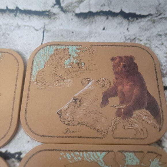 Vtg AVON Set of 4 Bar Outdoorsman Wildlife Tom O'Brien COASTERS w Felt Back NIB - Picture 4 of 8